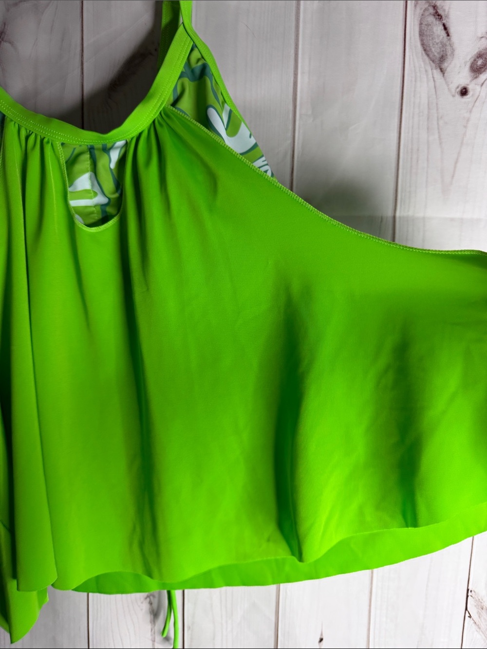 Women's Neon Green Flounce Tankini and shorts swim suit 2xl-1144 - Picture 2 of 10